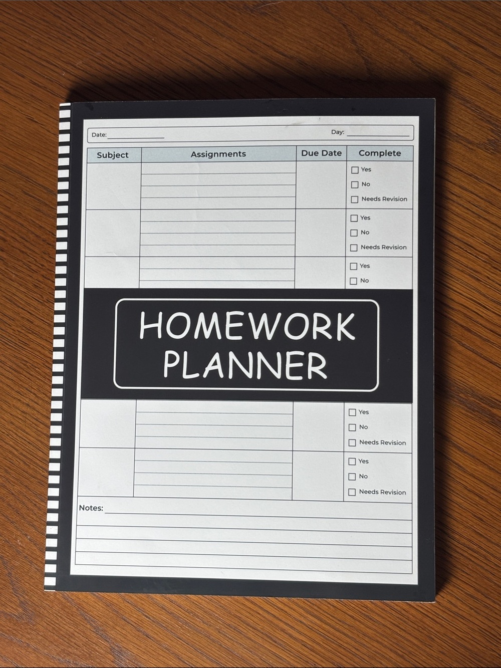 Homework Planner Notebook - Black & White